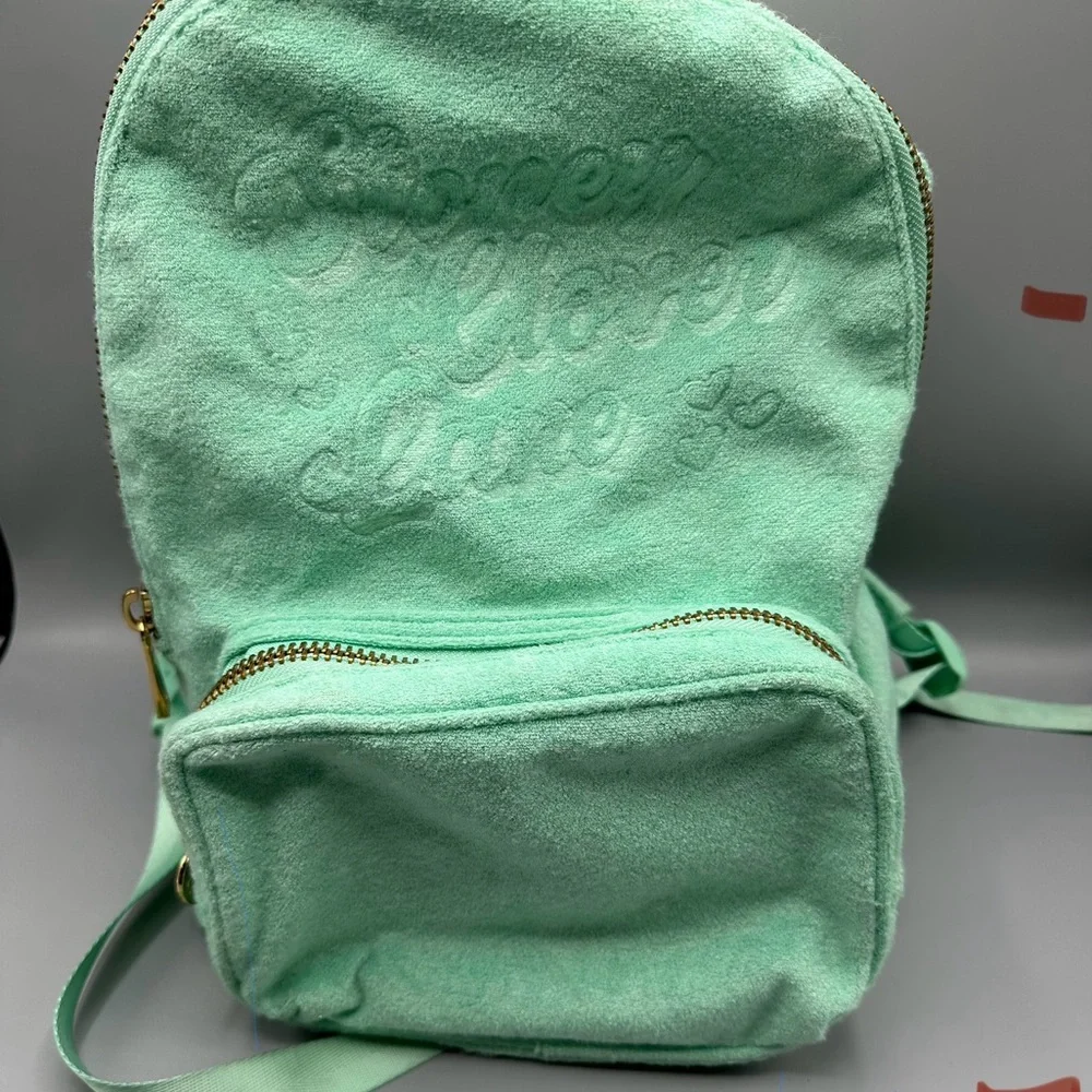 Stoney Clover Lane Terry Cloth Embossed Backpack Light Green Mint